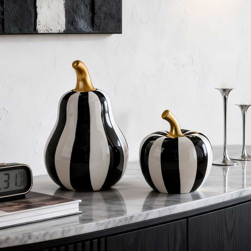 Tv Art And Craft - Ornamen Keramik Bergaris Hitam Putih Bentuk