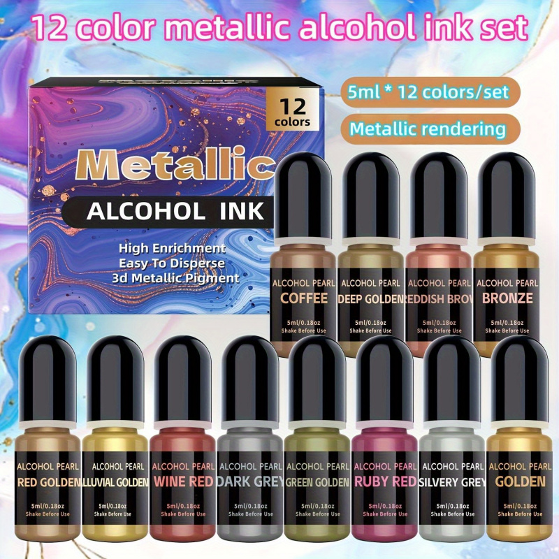 12 Set Warna Logam 3DRendering - Alcohol Ink Set ulasan dan harga